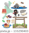 三重県の名物と観光地のアイコンセット 伊勢志摩の特産品ベクターイラスト 133290403