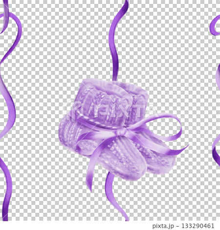 Purple knitted socks with a ribbon in seamless pattern as a symbol of World Prematurity Day.Hand drawn watercolor illustration for awareness campaigns,charity projects,supportive social media content Purple knitted socks with a ribbon in seamless pattern as a symbol of World Prematurity Day.Hand drawn watercolor illustration for awareness campaigns,charity projects,supportive social media content 133290461