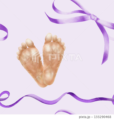 World Prematurity Day in seamless pattern of purple ribbons with bows and premature baby feet.Watercolor pattern for medical campaigns,charity projects,baby products,supportive social media content World Prematurity Day in seamless pattern of purple ribbons with bows and premature baby feet.Watercolor pattern for medical campaigns,charity projects,baby products,supportive social media content 133290468