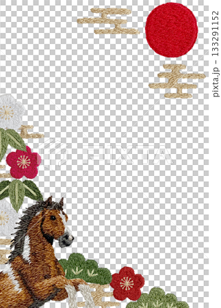 【馬、松、竹、梅、日豎框】手工刺繡插畫素材 133291152