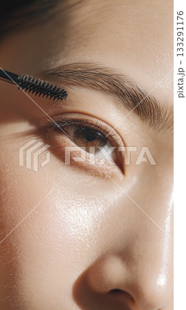 アイブロウマスカラを持つ若い日本人女性 アイブロウマスカラを持つ若い日本人女性 133291176