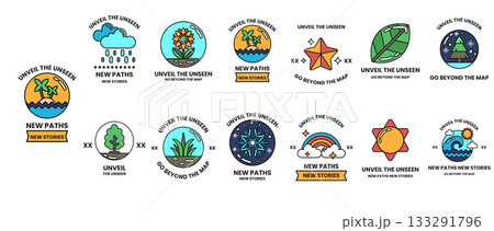 The image is a collection of symbols and icons that represent different paths 133291796