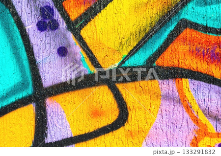 Bright Abstract Street Art with Neon Aqua, Orange, Purple in 90s Graffiti Style 133291832