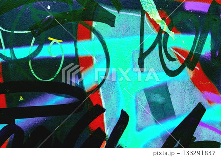 Vibrant Graffiti Street Art with Neon Pastel Layers and 2000s Aesthetic 133291837