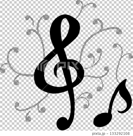 デコレーションされたト音記号と音符イラスト デコレーションされたト音記号と音符イラスト 133292108