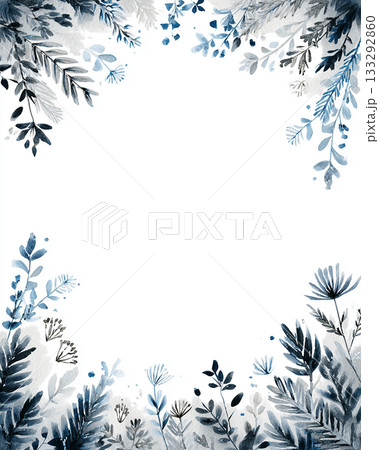 冬のボタニカルフレーム背景（ブルー系・水彩タッチ） 133292860