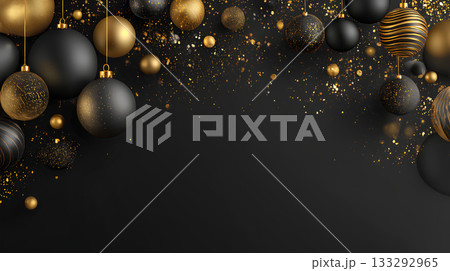 ブラックとゴールドのオーナメントが彩る高級クリスマス背景 133292965