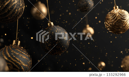 ブラックとゴールドのオーナメントのクリスマス接写イメージ ブラックとゴールドのオーナメントのクリスマス接写イメージ 133292966