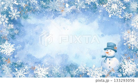 雪だるまと雪の結晶で彩る冬イメージのアナログ風フレーム 雪だるまと雪の結晶で彩る冬イメージのアナログ風フレーム 133293056