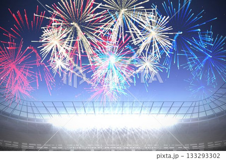 Fireworks exploding over football stadium 133293302