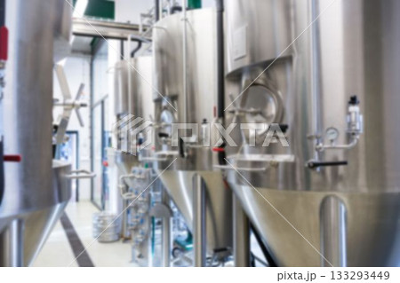 Beer manufacturing machinery arranged in row Beer manufacturing machinery arranged in row 133293449