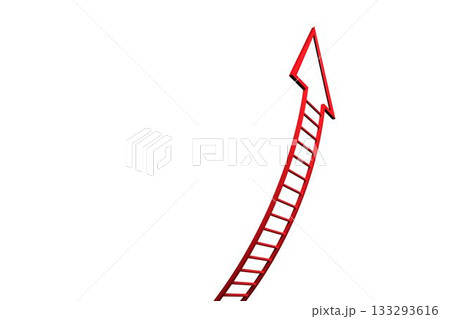 Minimalistic flat graphic is showing red ladder-arrow curving upward on white background 133293616