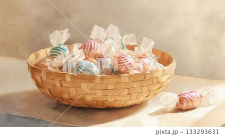 テーブルに置かれたキャンディバスケットイメージ　水彩風 133293631