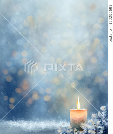 雪とキャンドルの幻想的な冬のボケ背景・柔らかな光の冬イメージ 133293695