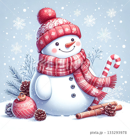 snowman in scarf and hat on winter background Holiday Season Christmas holidays 133293978