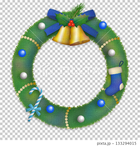 クリスマス ベルのリースのフレーム 背景 2青 クリスマス ベルのリースのフレーム 背景 2青 133294015