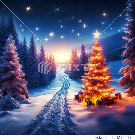 you are my snowy road going through a snowy forest in the rays of the setting sun 133294115