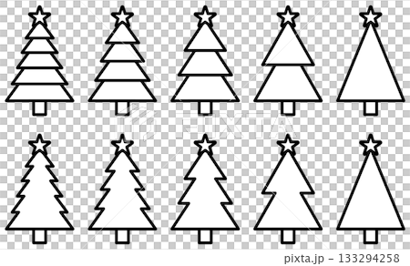 Set of vector illustrations of Christmas tree icons of various shapes Set of vector illustrations of Christmas tree icons of various shapes 133294258