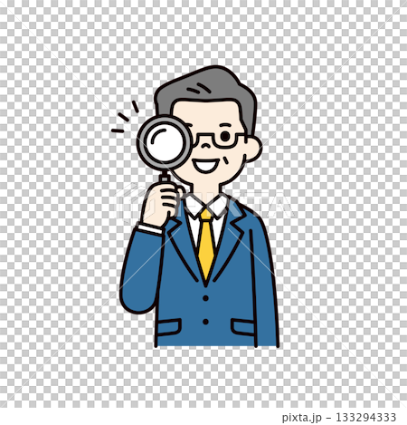 笑顔で虫眼鏡を覗く、上司・社長・経営者のシンプルな上半身ベクターイラスト素材_カラー 笑顔で虫眼鏡を覗く、上司・社長・経営者のシンプルな上半身ベクターイラスト素材_カラー 133294333