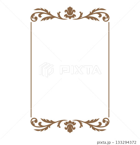 Brown vintage ornate frame, vector fancy decorative element, rectangle ornament border, line floral art ornament design 133294372