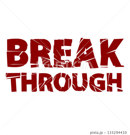 Break through slogan, vector crash typographic destroy alphabet, broken glass effect, red cracked uppercase letters 133294410