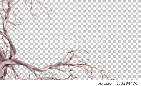 Rectangular frame with dried trees. Isolated watercolor illustration for interior design, eco-projects, travel agency websites and brochures, and clothing printing. 133294470
