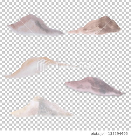 A set of mountain landscape images. Isolated watercolor illustrations for interior design, eco-projects, travel agency websites and brochures, company branding, and clothing printing. 133294496