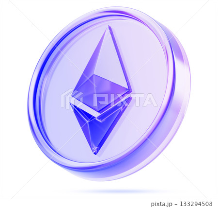 Glass holographic Ethereum coin 3d render icon. Ether ETH token with purple blue gradient. Altcoin, cryptocurrency for asset storage, payment and investment. Blockchain technology. 3D illustration Glass holographic Ethereum coin 3d render icon. Ether ETH token with purple blue gradient. Altcoin, cryptocurrency for asset storage, payment and investment. Blockchain technology. 3D illustration 133294508