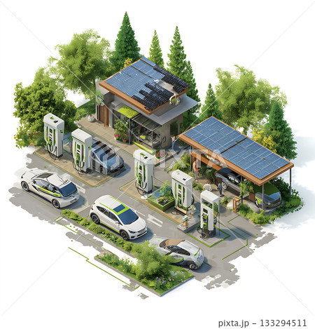 太陽光発電を利用した電気自動車充電ステーション — サステナブルな未来エネルギー 133294511