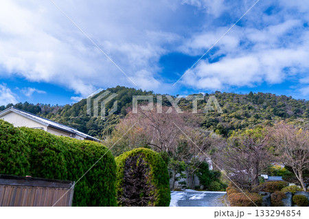 冬の嵯峨野　小倉山と残雪　京都府京都市右京区 133294854