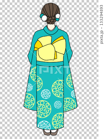 Long-sleeved kimono, green, back 133294893