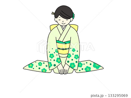 着物　黄緑　正座 133295069