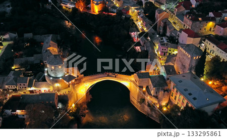 Old Bridge in Mostar at night in Bosnia and Herzegovina 133295861