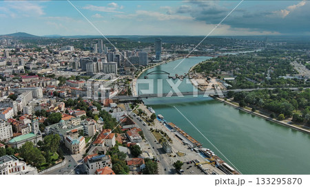 Belgrade city and bridges over Sava river 133295870