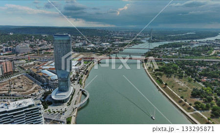 Belgrade city and bridges over Sava river Belgrade city and bridges over Sava river 133295871