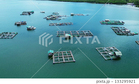 Fish farm with cages for fish and shrimp 133295921