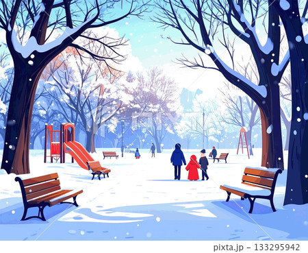 雪の降る公園 背景イラスト 133295942