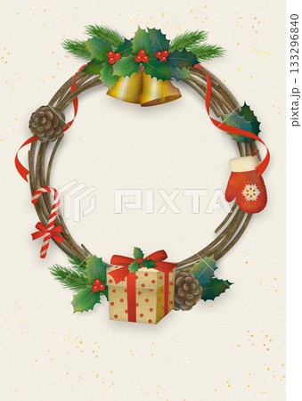 クリスマス ナチュラルリースのフレーム 背景 5ベージュ クリスマス ナチュラルリースのフレーム 背景 5ベージュ 133296840