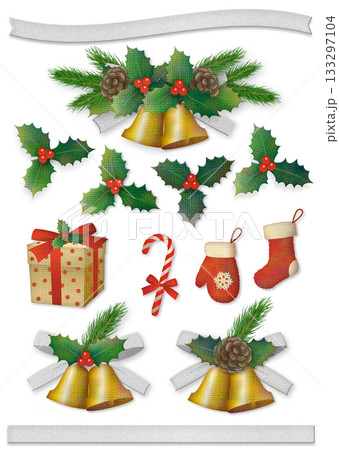 クリスマス小物のイラストセット　2シルバー 133297104