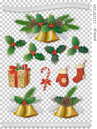 クリスマス小物のイラストセット　2シルバー 133297104