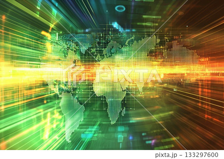 A colorful image of a globe with a green and yellow background 133297600