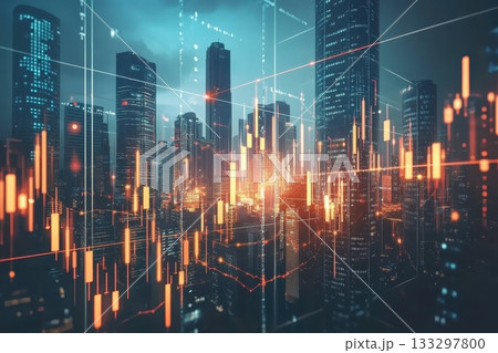 A cityscape with a lot of buildings and lights A cityscape with a lot of buildings and lights 133297800