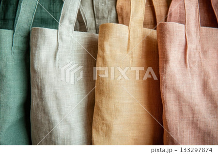 A row of bags with different colors and patterns 133297874