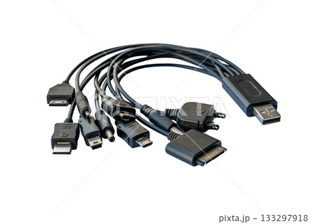 Multi-connector USB charging cable with Type-A, Type-C, micro and mini USB Multi-connector USB charging cable with Type-A, Type-C, micro and mini USB 133297918