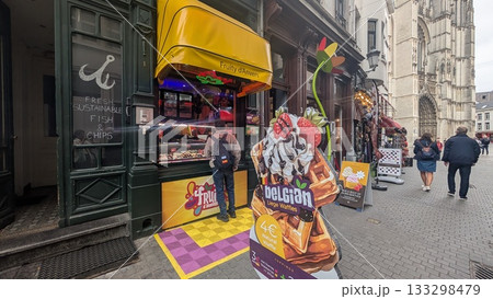 A Belgian waffle shop on the street at the touristic area in Antwerp 133298479