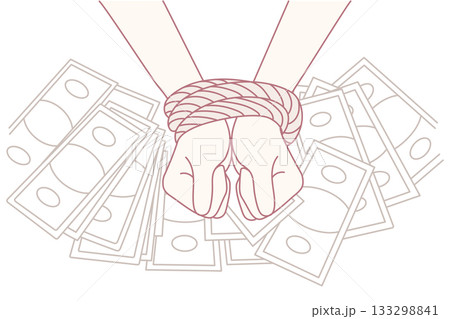 Person with hands tied and money 133298841