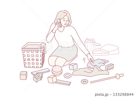 Mother cleaning children room Mother cleaning children room 133298844