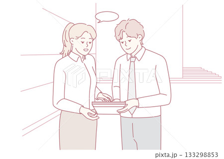 Businesspeople brainstorm discuss document 133298853