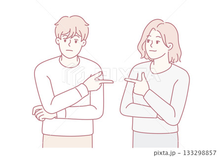 Couple point fingers at one another Couple point fingers at one another 133298857