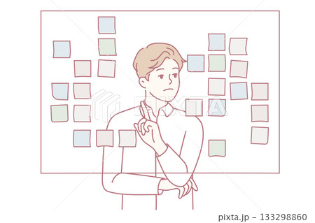 Businessman brainstorm near board in office 133298860